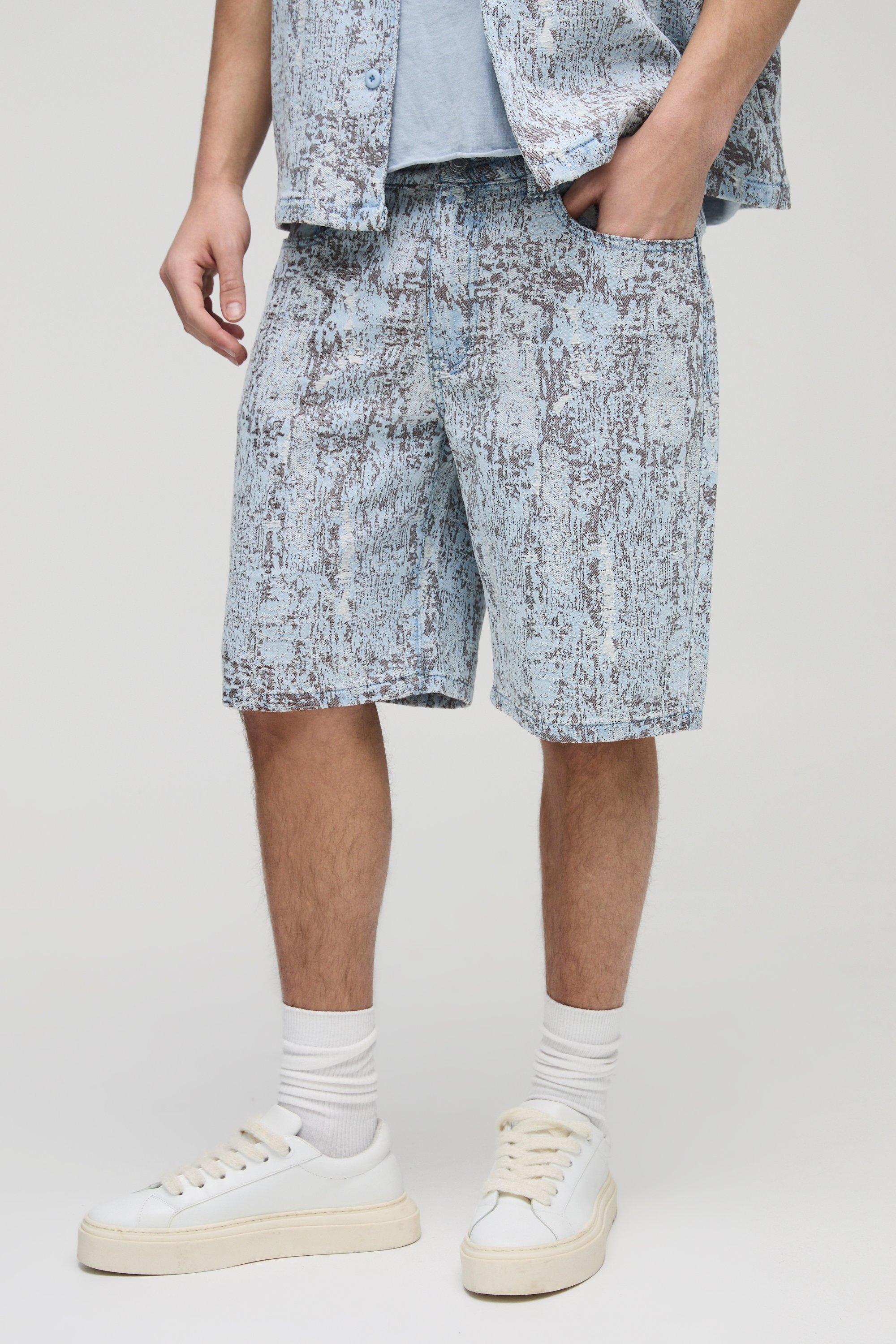 Mens Blue Relaxed Fit Tapestry Short, Blue
